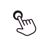Imagen decorativa técnica: pictograma de pulsar un botón que incluye una mano con un dedo pulsando un círculo en color negro.